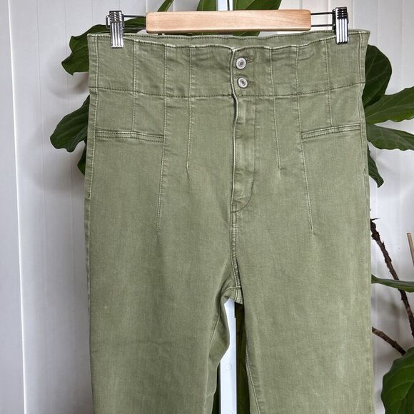 Free People High Rise Cropped Jeans Raw Hem Green Color Stretch We The Free 31 - Picture 2 of 7